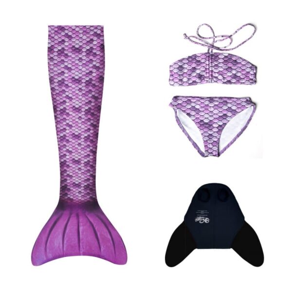 prachtige zeemeerminnenstaart in paarse kleur. Deze wordt geleverd met een monovin. Maak ook je zeemeermin look compleet met de bijpassende bikini.