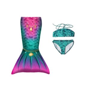 Zeemeerminnenstaart voor kleuters. Deze set bevat een zeemeerminnenstaart, bikini top en broek.
