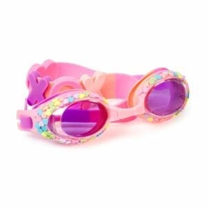 Deze zwembril heeft een siliconen riem met LOVE op de achterkant.  Een frame met gekleurde hartje en met een getinte lens.