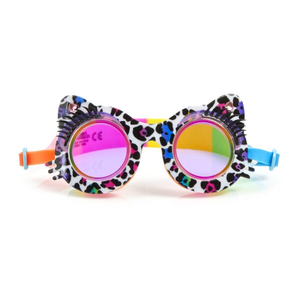 Bling2O zwembril Talk to the Paw - Midnight Meow Multi: Een trendy zwembril met luipaardprint en een speelse boodschap. Biedt helder zicht, UV-bescherming en een verstelbare pasvorm. Zwem met stijl en attitude!