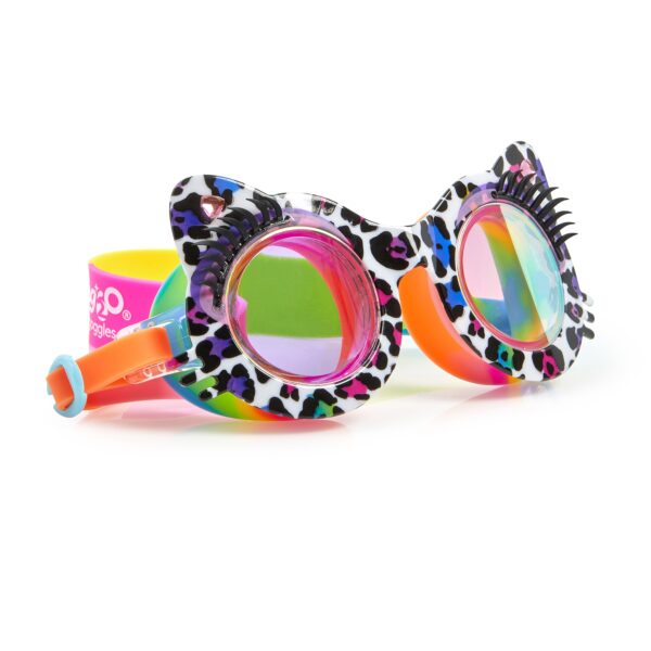 Bling2O zwembril Talk to the Paw - Midnight Meow Multi: Een trendy zwembril met luipaardprint en een speelse boodschap. Biedt helder zicht, UV-bescherming en een verstelbare pasvorm. Zwem met stijl en attitude!